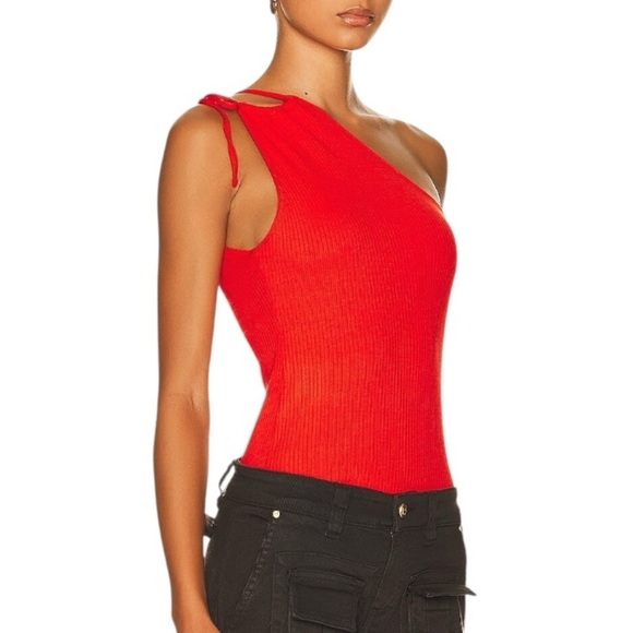 The Range Red Ribbed Knit One Shoulder Bodysuit Top Size Small - Picture 3 of 8